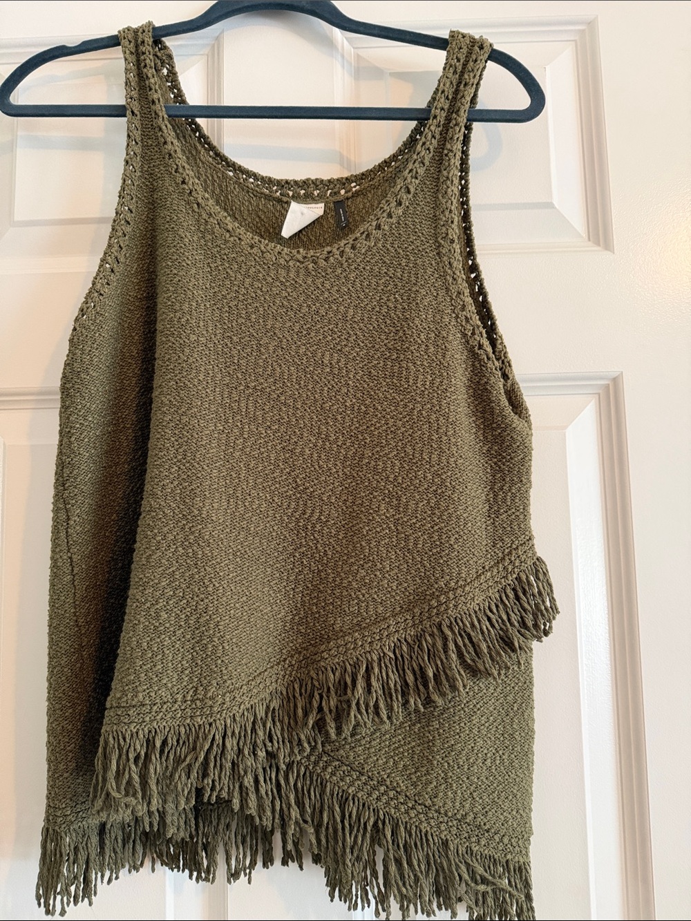 Anthropologie Akemi & Kin Olive Green Fringed Knit Tank Top